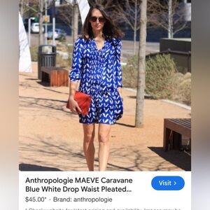 Anthropologie MAEVE Caravane Blue White Drop Waist Pleated...